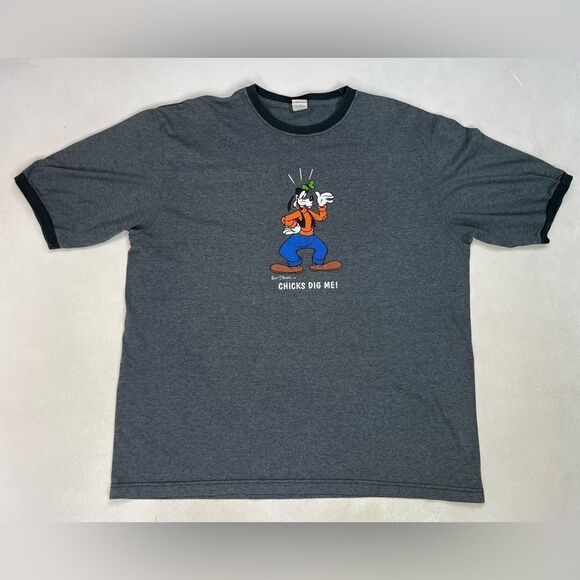 Disney Goofy Chicks Dig Me Graphic T-shirt Men Large Gray Short Sleeve - Picture 1 of 6